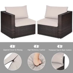 Tangkula 4PCS Rattan Corner Sofa Set Patio Outdoor Furniture Set W/ Beige Cushions -Tangkula GUEST 36759b9d f626 4588 9643 47c96186ae33