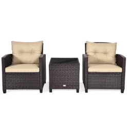 Tangkula 3PCS Wicker Cushioned Conversation Set Outdoor Rattan Furniture W/Beige/Red/Black/Navy/Off White/Turquoise Cushions -Tangkula GUEST 36938cce a022 42a6 bab4 ce5da96aa6fc