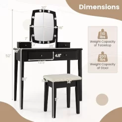Tangkula Vanity Table Set With Lighted Mirror Adjustable 10 Bulbs Dresser 4 Drawer 19 Tangkula Vanity Table Set With Lighted Mirror Adjustable 10 Bulbs Dresser 4 Drawer -Tangkula GUEST 36976ee9 6851 446f 9d66 9cdc8dc818da