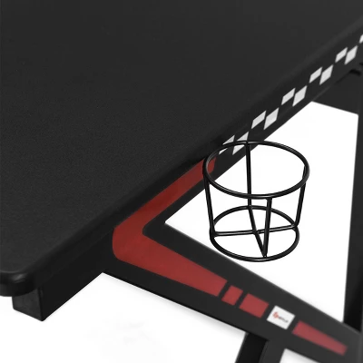 Tangkula K-Shape Gaming Desk Computer PC E-Sports Table W/ Cup Holder Hook Black 10 Tangkula K-Shape Gaming Desk Computer PC E-Sports Table W/ Cup Holder Hook Black - Image 8