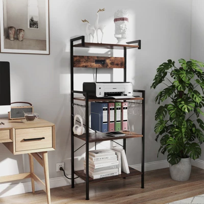 Tangkula Kitchen Bakers Rack W/ Power Outlet 4 Tiers Coffee Bar Table W/ 2 AC Outlets 6 Tangkula Kitchen Bakers Rack W/ Power Outlet 4 Tiers Coffee Bar Table W/ 2 AC Outlets - Image 4