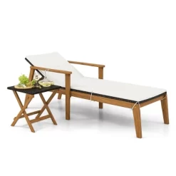 Tangkula 4 Piece Outdoor Chaise Lounge Chair Set Rattan With Armrests & 4-Level Backrest Folding Coffee Table & Cushioned Acacia Wood Lounge Chair Set -Tangkula GUEST 36e15239 2897 4c21 8993 b4c46e95ce67
