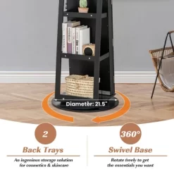 Tangkula 360° Rotating Mirrored Jewelry Cabinet Armoire 3 Color LED Modes Lockable Black -Tangkula GUEST 3714e378 9394 4e11 a899 2f42e66bd047