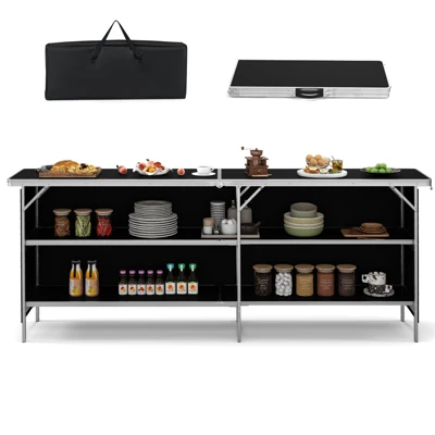 Tangkula Portable Bar Table Folding Camping Table W/ Aluminum Alloy Frame 2-Tier Shelves 12 Tangkula Portable Bar Table Folding Camping Table W/ Aluminum Alloy Frame 2-Tier Shelves - Image 10