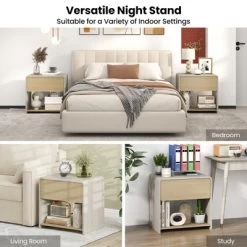 Tangkula Modern Style Nightstand 2-Tier Sofa Side Bedside Table W/ Drawer & Open Shelf -Tangkula GUEST 37448431 bd1a 4b63 9fe8 15f3a786ced3 1