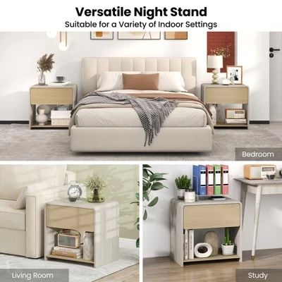 Tangkula 2 PCS Modern Style Nightstand 2-Tier Sofa Side Bedside Table W/ Drawer & Open Shelf 8 Tangkula 2 PCS Modern Style Nightstand 2-Tier Sofa Side Bedside Table W/ Drawer & Open Shelf - Image 6