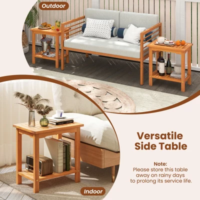 Tangkula Outdoor Acacia Wood Side Table 2-Tier Patio End Table W/ Slatted Tabletop 5 Tangkula Outdoor Acacia Wood Side Table 2-Tier Patio End Table W/ Slatted Tabletop - Image 3