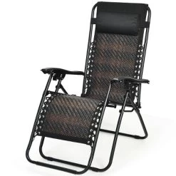 Tangkula Mix Brown Folding Recliner Patio Rattan Zero Gravity Lounge Chair With Headrest -Tangkula GUEST 37a37cf4 dff0 4b68 8a33 07b217d63393