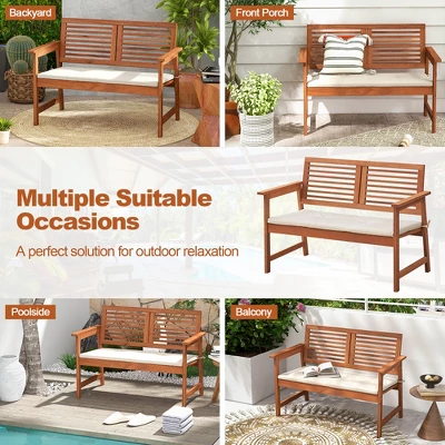 Tangkula Outdoor Bench With Cushion 2-Person Patio Bench W/Slatted Back & Seat Garden Backyard Balcony 3 Tangkula Outdoor Bench With Cushion 2-Person Patio Bench W/Slatted Back & Seat Garden Backyard Balcony