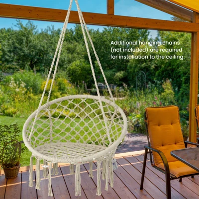 Tangkula Hammock Chair Macrame Swing, Patio Hanging Hammock Chair W/ LED Lights, Hanging Cotton Rope Hammock Swing Chair 6 Tangkula Hammock Chair Macrame Swing, Patio Hanging Hammock Chair W/ LED Lights, Hanging Cotton Rope Hammock Swing Chair - Image 4