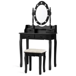 Vanity Table Set Detachable Makeup Table Dressing Desk With Mirror & Cushioned Stool Brown/White/Black -Tangkula GUEST 37f900d5 a2be 4efd bffa a3820a8f3303