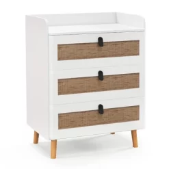 Tangkula Modern Nightstand End Bedside Table W/ 3 Rattan Drawers & Solid Wood Legs White -Tangkula GUEST 383bae7d ce3b 4f01 b4bb afe2dcd1c910