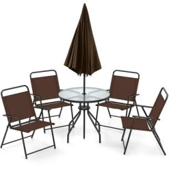 Tangkula 6 PCS Patio Dining Set W/ Umbrella 4 Folding Patio Chairs W/ Round Tempered Glass Table -Tangkula GUEST 384ce0aa 9a5f 42dc a9b6 47d91c165118