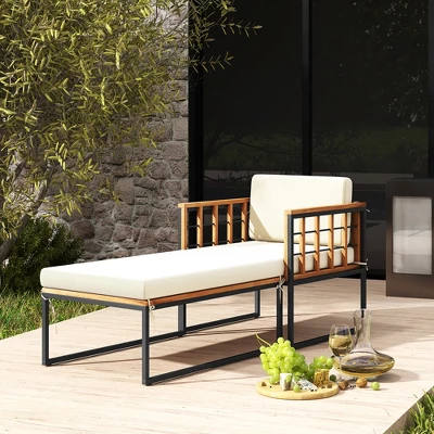 Tangkula 2pcs Outdoor Chaise Lounge Chair Acacia Wood Heavy Duty 1200 Lbs Weight Capacity 4 Tangkula 2pcs Outdoor Chaise Lounge Chair Acacia Wood Heavy Duty 1200 Lbs Weight Capacity - Image 2