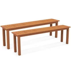 Tangkula Set Of 2 59" Outdoor Wood Bench Patio Dining Bench Backless With Teak Oil Finish & Slat Seat Accent Entryway Bench Farmhouse Bench -Tangkula GUEST 389838c6 7821 437c 9d00 28e4ed22a784
