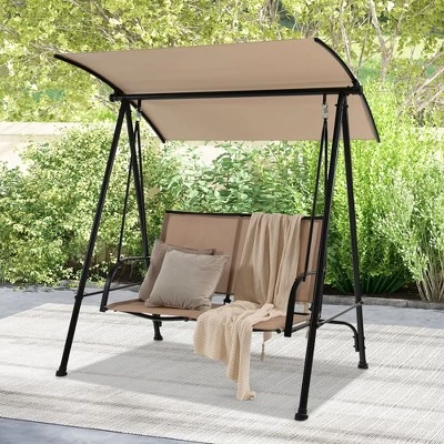 Tangkula 2-Person Patio Swing Seat Swing Bench Canopy Swing Loveseat Outdoor 3 Tangkula 2-Person Patio Swing Seat Swing Bench Canopy Swing Loveseat Outdoor