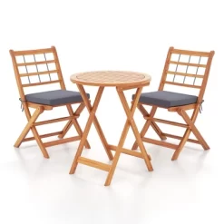 Tangkula 3 Piece Patio Wood Bistro Set Folding Table Chair Set W/Soft Seat Cushions Acacia Wood Frame High-Back Portable Chairs -Tangkula GUEST 38b523a3 6e28 4c9e b155 820487ac6e3a