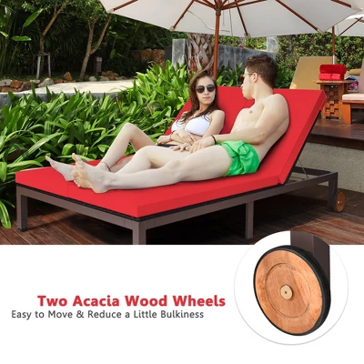 Tangkula Adjustable Patio Rattan 2 Person Recliner Lounge Chair W/ Red Cushion Wheel 8 Tangkula Adjustable Patio Rattan 2 Person Recliner Lounge Chair W/ Red Cushion Wheel - Image 6