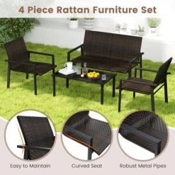 Tangkula 4 Pieces Patio Furniture Set, Heavy Duty Galvanized Metal Frame Outdoor Wicker Table And Chairs Set -Tangkula GUEST 38d5ff80 d8e5 4dd0 a908 63b5d15949b0