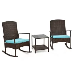 Tangkula 3 Pieces Rocking Wicker Bistro Set Outdoor Front Porch Rocker Chairs Conversation Set -Tangkula GUEST 3911372e 8b59 41a0 a774 584b47a57a45