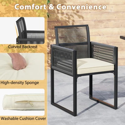 Tangkula 3 Pieces Patio Dining Set Outdoor Space-Saving PE Wicker Bistro Set With Cushions Patio Tempered Glass Top Table And Chairs Set 8 Tangkula 3 Pieces Patio Dining Set Outdoor Space-Saving PE Wicker Bistro Set With Cushions Patio Tempered Glass Top Table And Chairs Set - Image 6