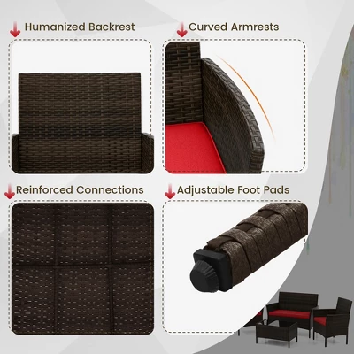 Tangkula 8 Piece Patio Rattan Conversation Set Outdoor Wicker Furniture Set With Chair Loveseat & Tempered Glass Table Cozy Seat Cushions 8 Tangkula 8 Piece Patio Rattan Conversation Set Outdoor Wicker Furniture Set With Chair Loveseat & Tempered Glass Table Cozy Seat Cushions - Image 6