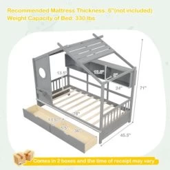 Tangkula Twin Size House Bed Kids Bed Frame W/ 2 Storage Drawers & Fence Guardrails -Tangkula GUEST 397f86ea a49e 4132 a588 f258e39b048a