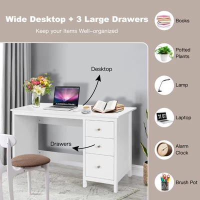 Tangkula Computer Desk Writing Table W/3 Drawers Workstation For Home Office White/Black 8 Tangkula Computer Desk Writing Table W/3 Drawers Workstation For Home Office White/Black - Image 6