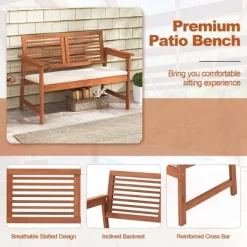 Tangkula Outdoor Bench With Cushion 2-Person Patio Bench W/Slatted Back & Seat Garden Backyard Balcony 10 Tangkula Outdoor Bench With Cushion 2-Person Patio Bench W/Slatted Back & Seat Garden Backyard Balcony -Tangkula GUEST 3a4a414e 94bb 4d6d afb7 011270d8808d