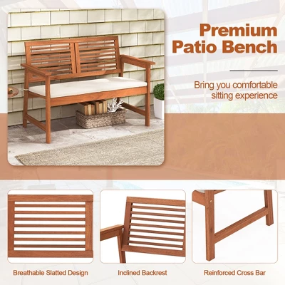 Tangkula Outdoor Bench With Cushion 2-Person Patio Bench W/Slatted Back & Seat Garden Backyard Balcony 6 Tangkula Outdoor Bench With Cushion 2-Person Patio Bench W/Slatted Back & Seat Garden Backyard Balcony - Image 4
