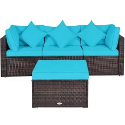 Tangkula 4-Piece Outdoor Rattan Sofa Set Sectional Conversation Couch Ottoman Turquoise/Red -Tangkula GUEST 3a58abbf eba4 4f37 ab13 b51bd3eee42e