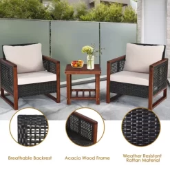 Tangkula 3PCS Rattan Wicker Patio Conversation Set Outdoor Furniture Set W/ Cushion -Tangkula GUEST 3a6e165e c17f 4419 977f 9cdc3810d6d5