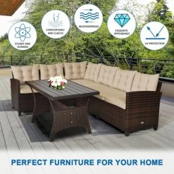 Tangkula 3PCS Rattan Dining Sofa Set W/6 Cushioned Seats Patio Furniture 15 Tangkula 3PCS Rattan Dining Sofa Set W/6 Cushioned Seats Patio Furniture -Tangkula GUEST 3a8d41e1 6eaf 47ac aaad c8f3cf18b5e8