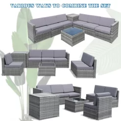 Tangkula Set Of 8 Gray Rattan Wicker Sofa & Table Outdoor Cushioned Sectional Patio Furniture 15 Tangkula Set Of 8 Gray Rattan Wicker Sofa & Table Outdoor Cushioned Sectional Patio Furniture -Tangkula GUEST 3aa6d058 6599 4582 a80a 337659a48a0a