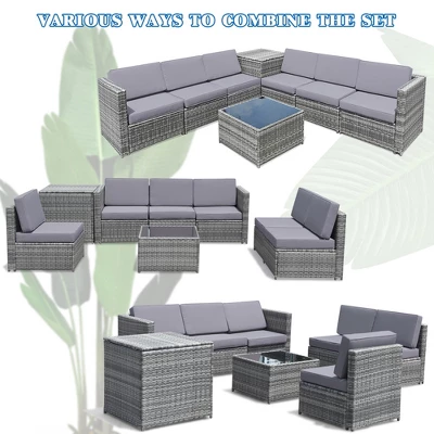 Tangkula Set Of 8 Gray Rattan Wicker Sofa & Table Outdoor Cushioned Sectional Patio Furniture 6 Tangkula Set Of 8 Gray Rattan Wicker Sofa & Table Outdoor Cushioned Sectional Patio Furniture - Image 4