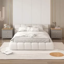 Tangkula 2 PCS Nightstand Farmhouse Side End Table W/ Solid Wood Legs & 2 Drawers