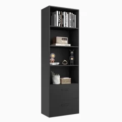 Tangkula 74” Tall Bookcase 4-tier Open Bookshelf With 2 Slide-out Drawers Modern Display Shelf With Anti-toppling Device Multipurpose Wooden Storage Organizer White/Black -Tangkula GUEST 3ad385eb a643 4bcf 8112 e249627b2f1e