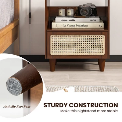 Tangkula 2PCS Bamboo Rattan Nightstand Boho Bedside End Table W/ Drawer Wood Legs 8 Tangkula 2PCS Bamboo Rattan Nightstand Boho Bedside End Table W/ Drawer Wood Legs - Image 6
