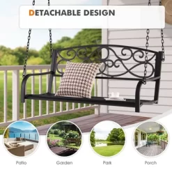 Tangkula Patio Hanging Porch Swing Outdoor 2-Person Metal Swing Bench Chair W/ Chains -Tangkula GUEST 3aebee48 165d 4705 8da8 4cb7155452f6
