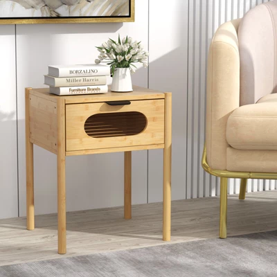 Tangkula Bamboo Nightstand Farmhouse Bedside Table W/ Tempered Glass Decorated Drawer 3 Tangkula Bamboo Nightstand Farmhouse Bedside Table W/ Tempered Glass Decorated Drawer