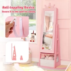 Tangkula Kids Jewelry Cabinet W/ Full-Length Mirror Foldable Drawer Anti-toppling System -Tangkula GUEST 3b57af12 0922 420a 9e74 d72b180a7ca3