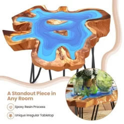 Tangkula 21" Teak Wood End Table Outdoor Epoxy Resin Side Table W/ Irregular Tabletop -Tangkula GUEST 3b98931e 4e63 4245 8946 045a22c25e0d