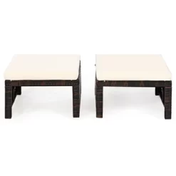 Tangkula 2 PCS Outdoor Wicker Ottoman Patio Rattan Furniture Metal Footrest Seat Square Footstool With Cushion -Tangkula GUEST 3bc52757 5524 4a2e 87ea ee4b3c4793a3