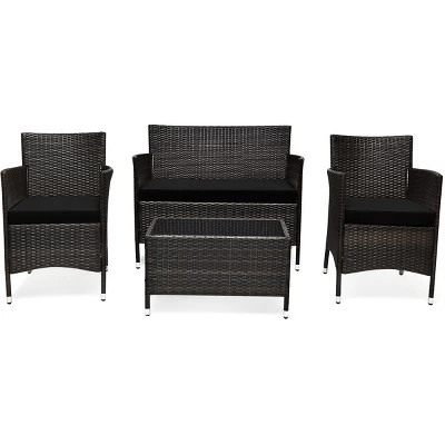 Tangkula 4-Piece Patio Rattan Wicker Conversation Furniture Set Sofa Chair Table Set 16 Tangkula 4-Piece Patio Rattan Wicker Conversation Furniture Set Sofa Chair Table Set - Image 14
