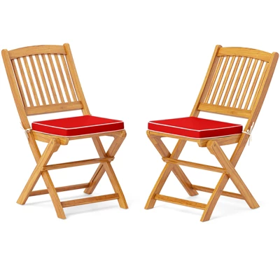 Tangkula Patio Folding Chair Set Of 2 Portable Acacia Wood Dining Chairs With High Back & Seat Cushions Beige/Navy/Red 12 Tangkula Patio Folding Chair Set Of 2 Portable Acacia Wood Dining Chairs With High Back & Seat Cushions Beige/Navy/Red - Image 10