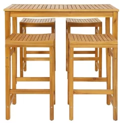 Tangkula 5 Pieces Patio Acacia Wood Bar Set Outdoor Bar Height Table & Saddle Stool Chairs Set -Tangkula GUEST 3c397b8d e257 4d2a 9c7f 9d00bdc02888