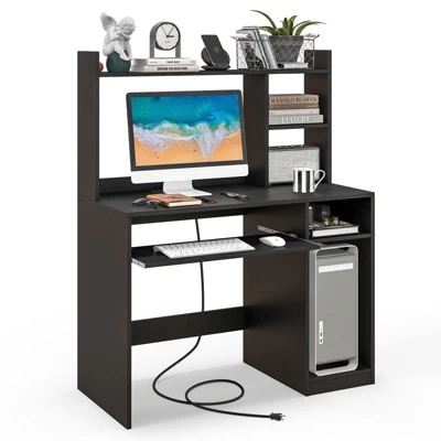 Tangkula Computer Desk W/ Charging Station 43.5” Gaming Table Workstation W/ Keyboard Tray CPU Stand & Storage Shelves White/Black 13 Tangkula Computer Desk W/ Charging Station 43.5” Gaming Table Workstation W/ Keyboard Tray CPU Stand & Storage Shelves White/Black - Image 11