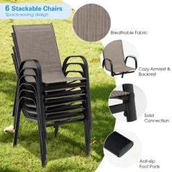 Tangkula 7PCS Patio Dining Furniture Set W/ 6 Stackable Armchairs & Umbrella Hole -Tangkula GUEST 3c64794c 3829 49ba aa8b a1f0abcf741a