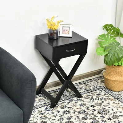 Tangkula Modern Versatile Nightstand X-shape Wooden End Table With Drawer Accent Side Table For Bedroom Black/White 3 Tangkula Modern Versatile Nightstand X-shape Wooden End Table With Drawer Accent Side Table For Bedroom Black/White