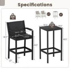Tangkula 3 Piece Patio Bar Set Bistro Table & Chairs W/ Heavy-Duty Metal Frame -Tangkula GUEST 3c92c37f 2352 489b 81c9 ab3fb57e3a4c